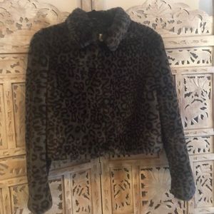 Vintage Faux Fur Crop Leopard Jacket by Cache